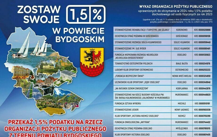 Zdjęcie do ZOSTAW SWOJE 1,5 % W W POWIECIE BYDGOSKIM!