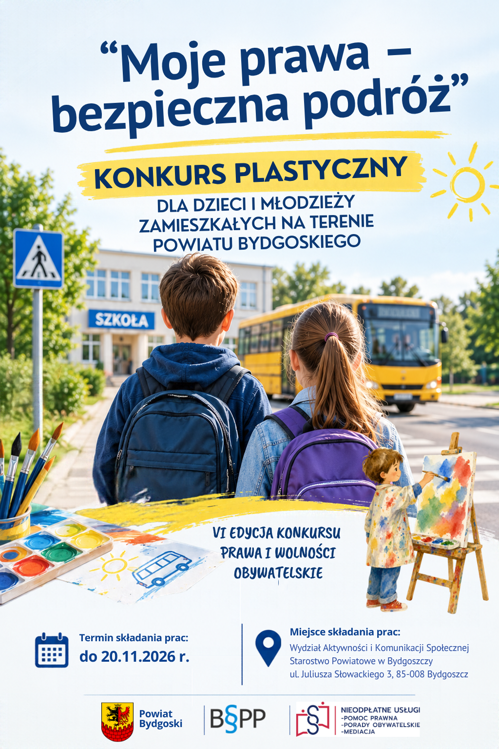 plakat plastyczny dzieci przed szkołą