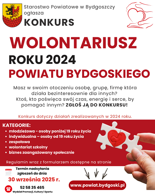 Konkurs wolontariusz roku 2024 powiatu bydgoskiego
